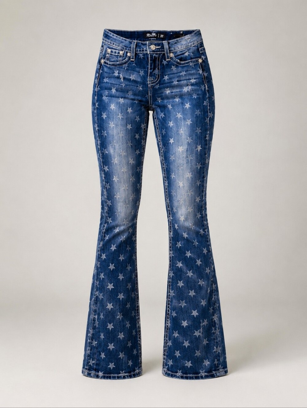 Miss Me- star-print-"Heaven" sz 27 —Star-Print Flared Jeans in Blue - Women